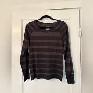 The North Face Black and Gray Striped Crewneck Long Sleeve Layer